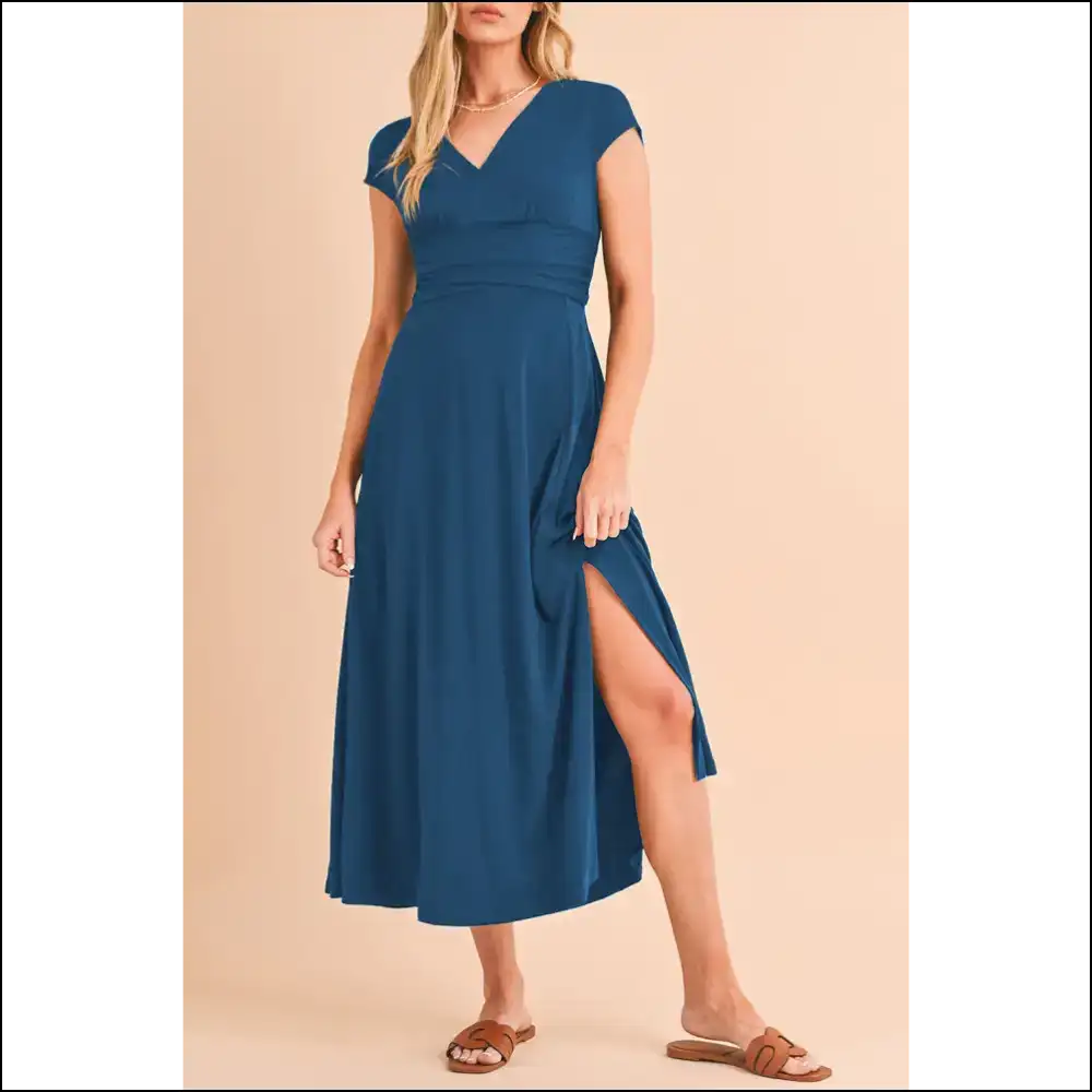 Peacock Blue Deep v Midi Dress: Dress to Impress (or at Least Slightly Amuse) π Needful Things - s - Dresses on Sale Worldwide Shipping