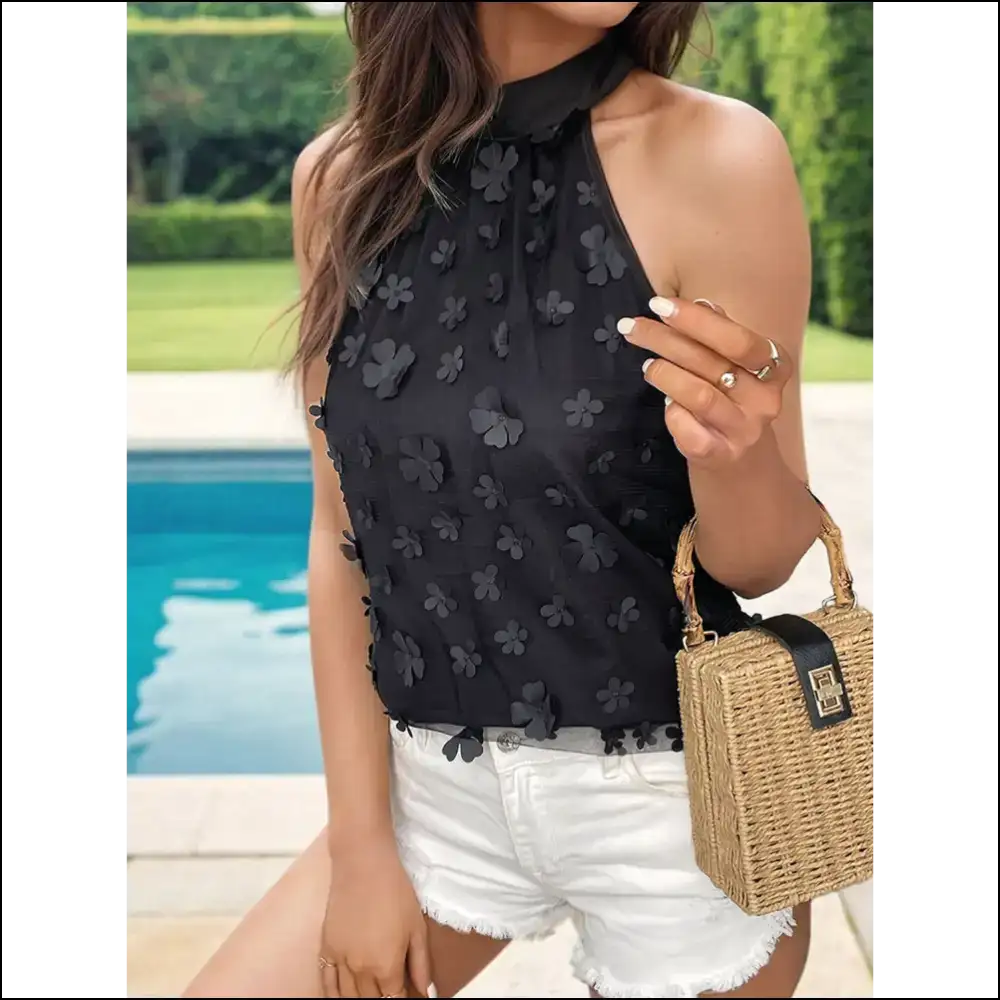 Perfee Applique Tied Grecian Neck Tank - Tops on Sale Worldwide Shipping