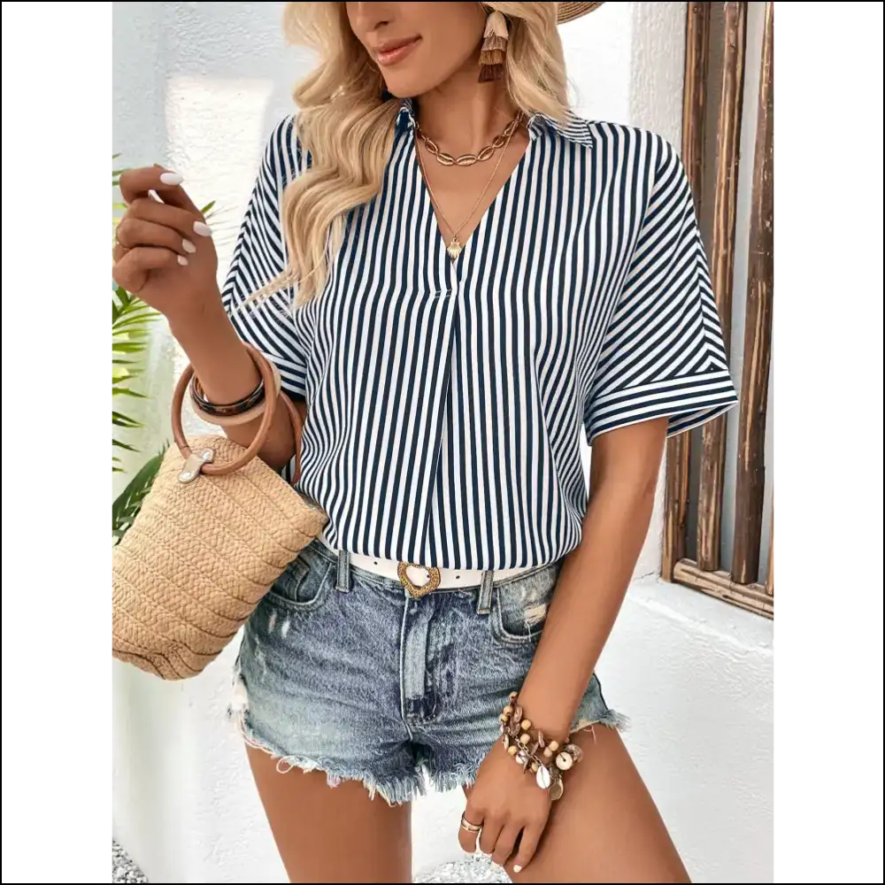 Perfee Chic Lapel Collar Blouse - Blouses on Sale Worldwide Shipping