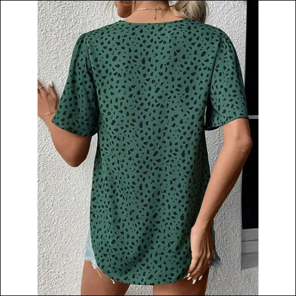 Perfee Chic Leopard Print V-neck Flutter Sleeve Blouse - Blouses on Sale Worldwide Shipping