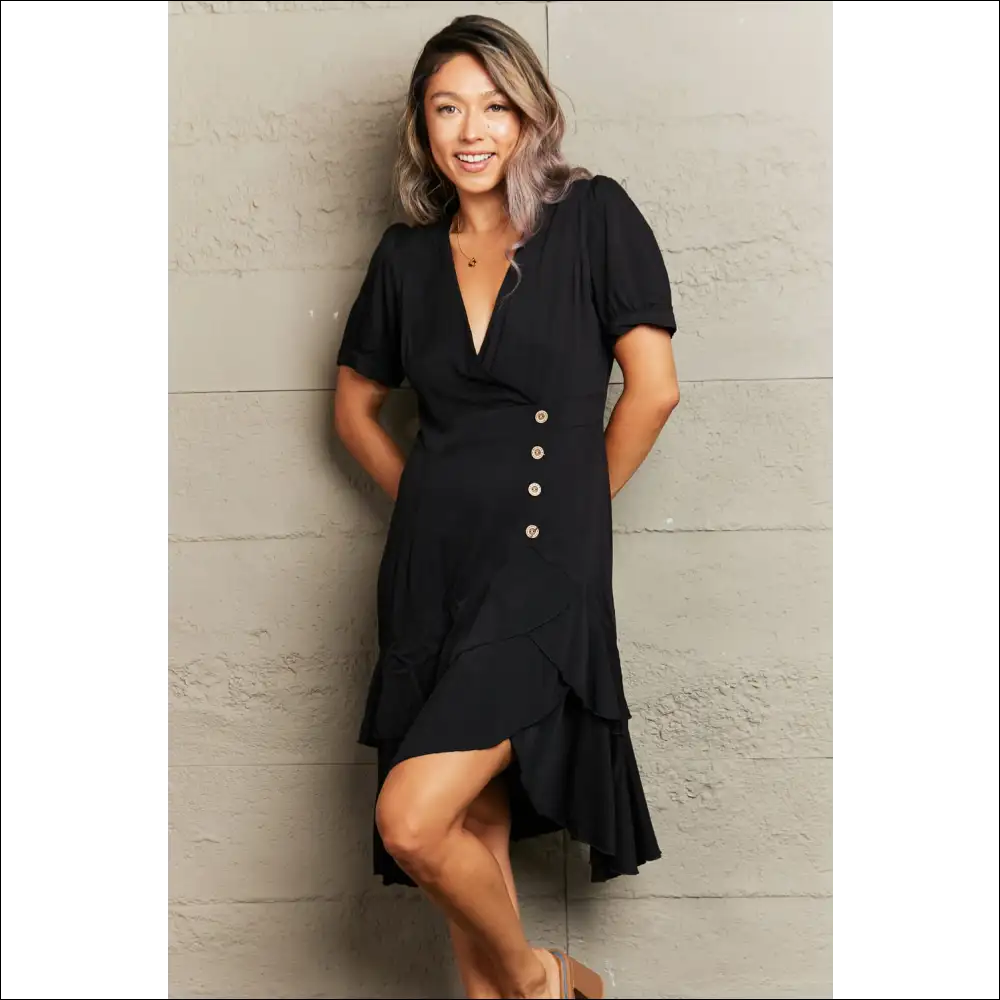 Perfee Ruffle Hem Surplice Dress - Dresses on Sale Worldwide Shipping