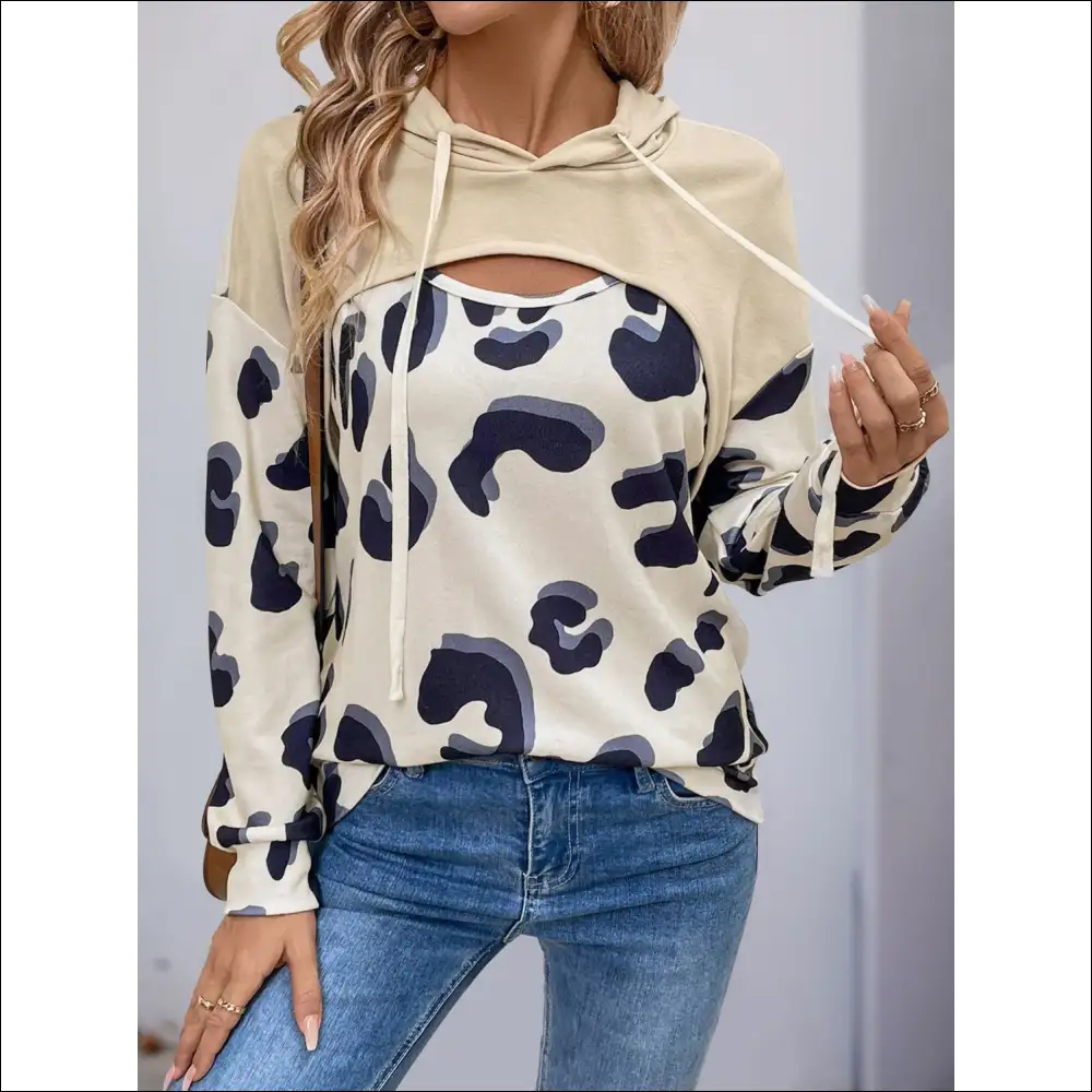 Perfee Faux Layered Long Sleeve Drawstring Hoodie - Hoodies Sweatshirts & on Sale Worldwide Shipping