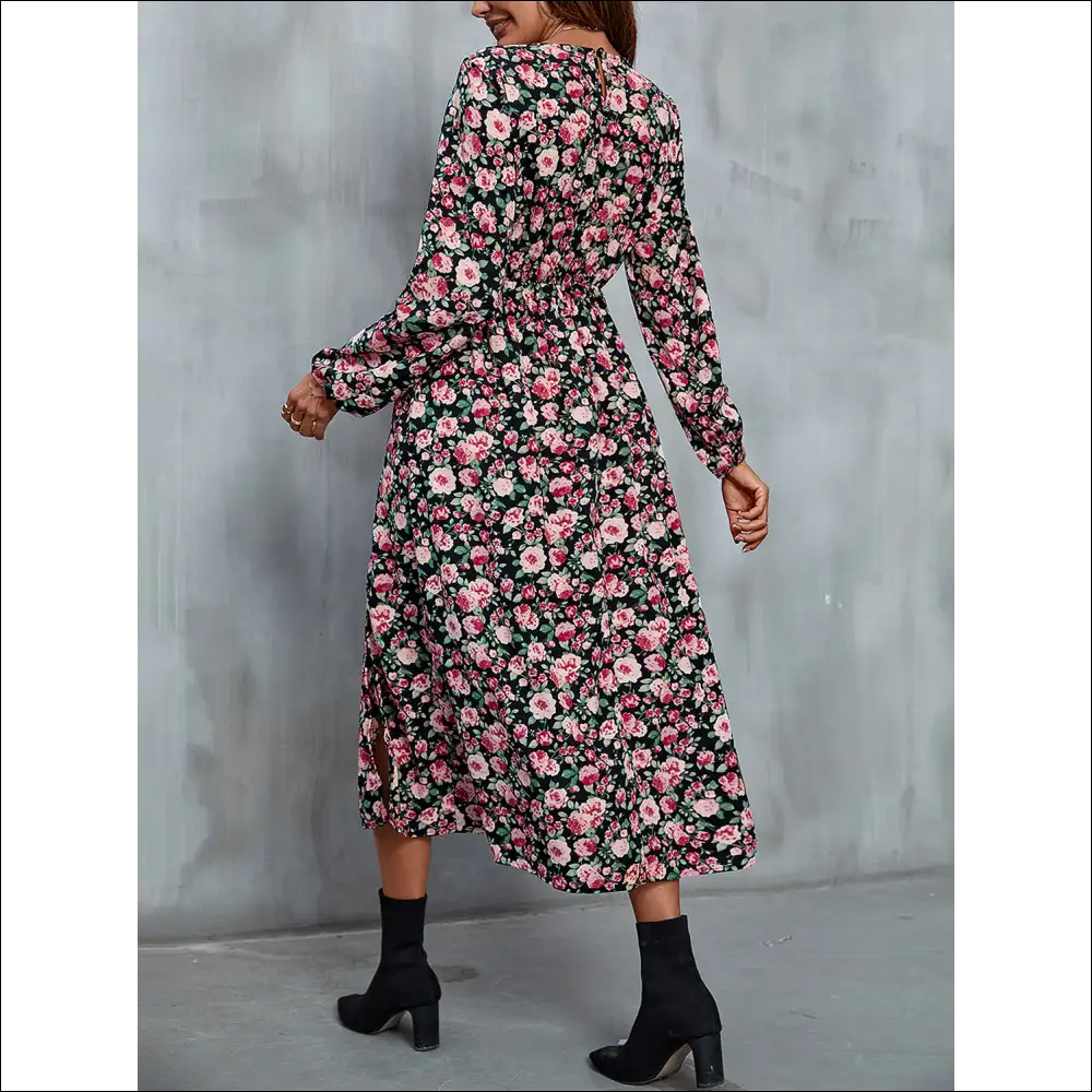 Perfee Floral V-neck Slit Midi Dress - Dresses on Sale Worldwide Shipping