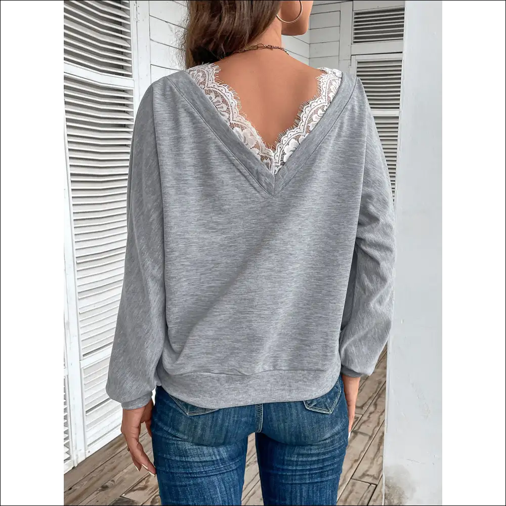Perfee Lace Detail Long Sleeve Top - Blouses on Sale Worldwide Shipping