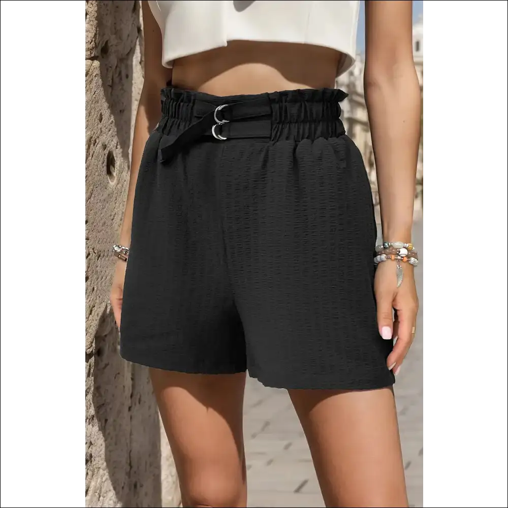 Perfee Pocketed Double Buckle High Waist Shorts - on Sale Worldwide Shipping