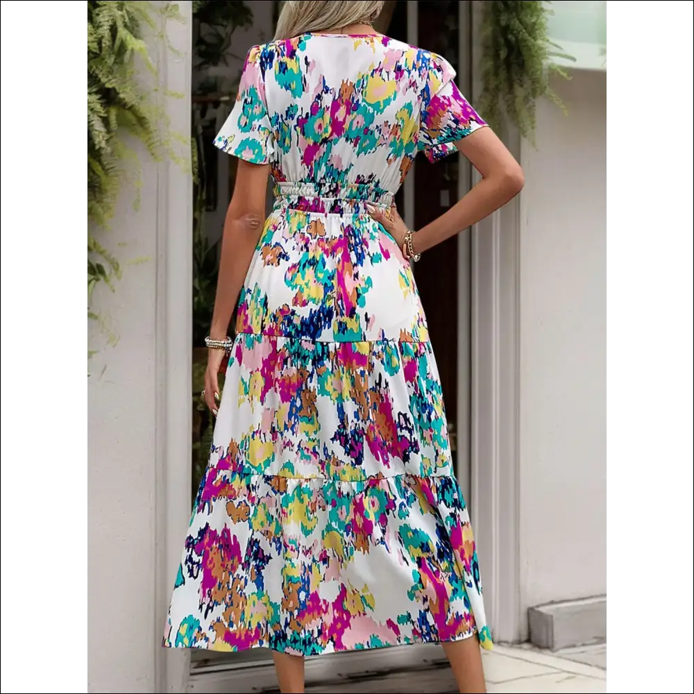 Perfee Notched Short Sleeve Midi Dress - Dresses on Sale Worldwide Shipping