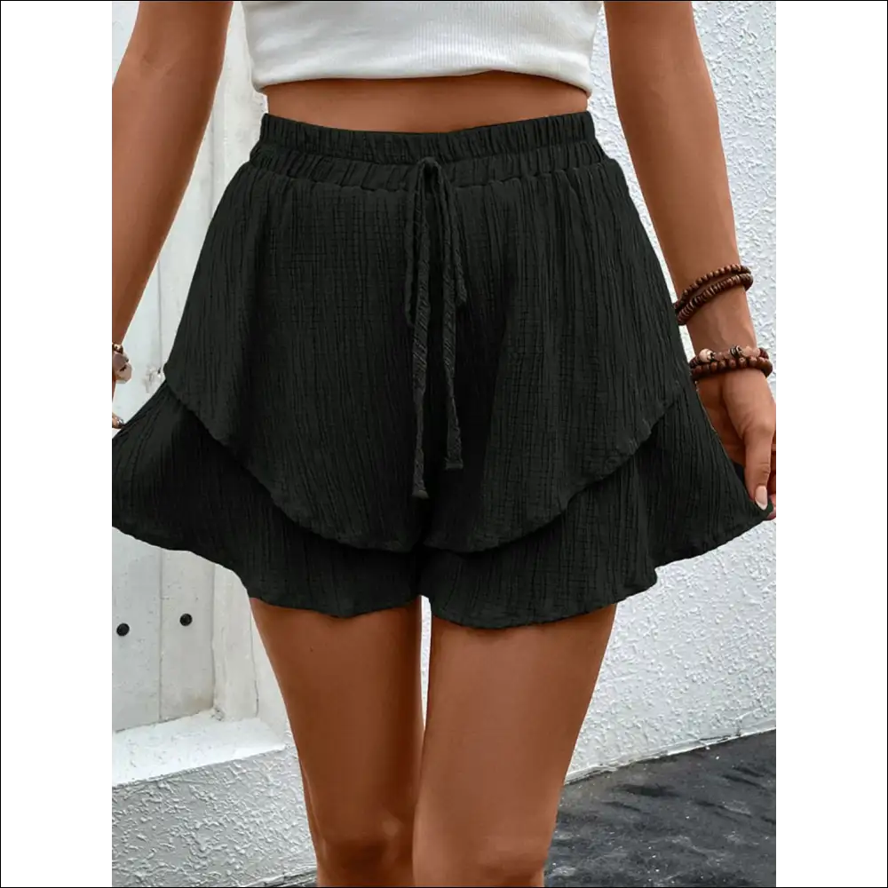 Perfee Tied Layered High Waist Shorts - Black / s - on Sale Worldwide Shipping