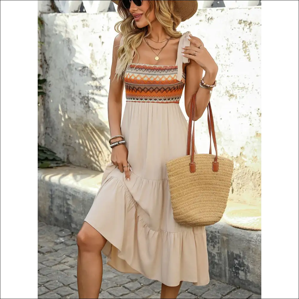 Perfee Tied Smocked Tiered Midi Cami Dress - Dresses on Sale Worldwide Shipping