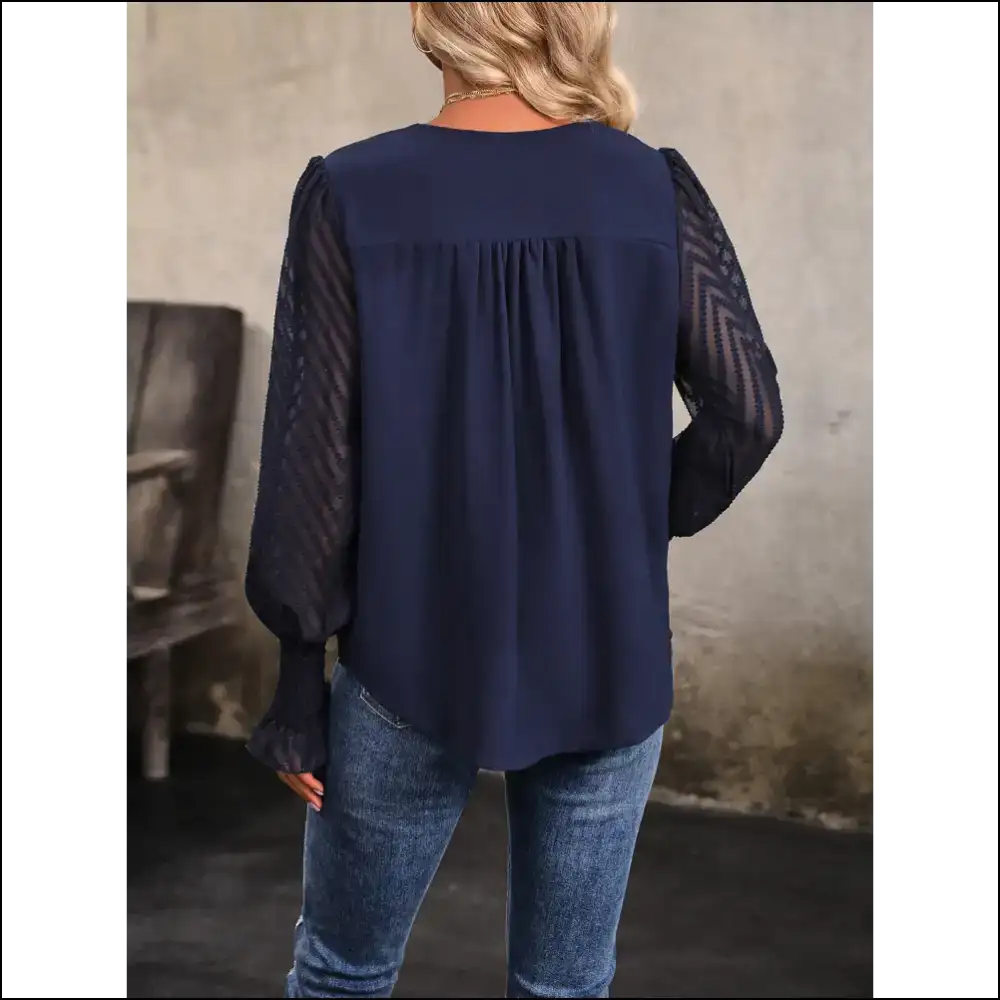 Perfee V-neck Long Mesh Sleeve Top - Blouses on Sale Worldwide Shipping