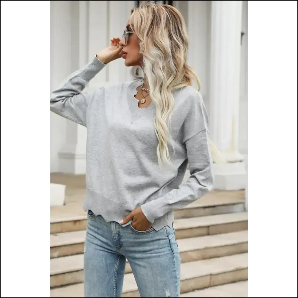 Perfee Wavy Hem Long Sleeve Pullover - Sweatshirts & Hoodies on Sale Worldwide Shipping