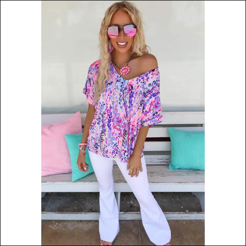 Pink Boho Abstract Floral Tee: for when Youre Feeling Fancy ๐ธ Needful Things - Sky Blue / s - t Shirts on Sale Worldwide Shipping