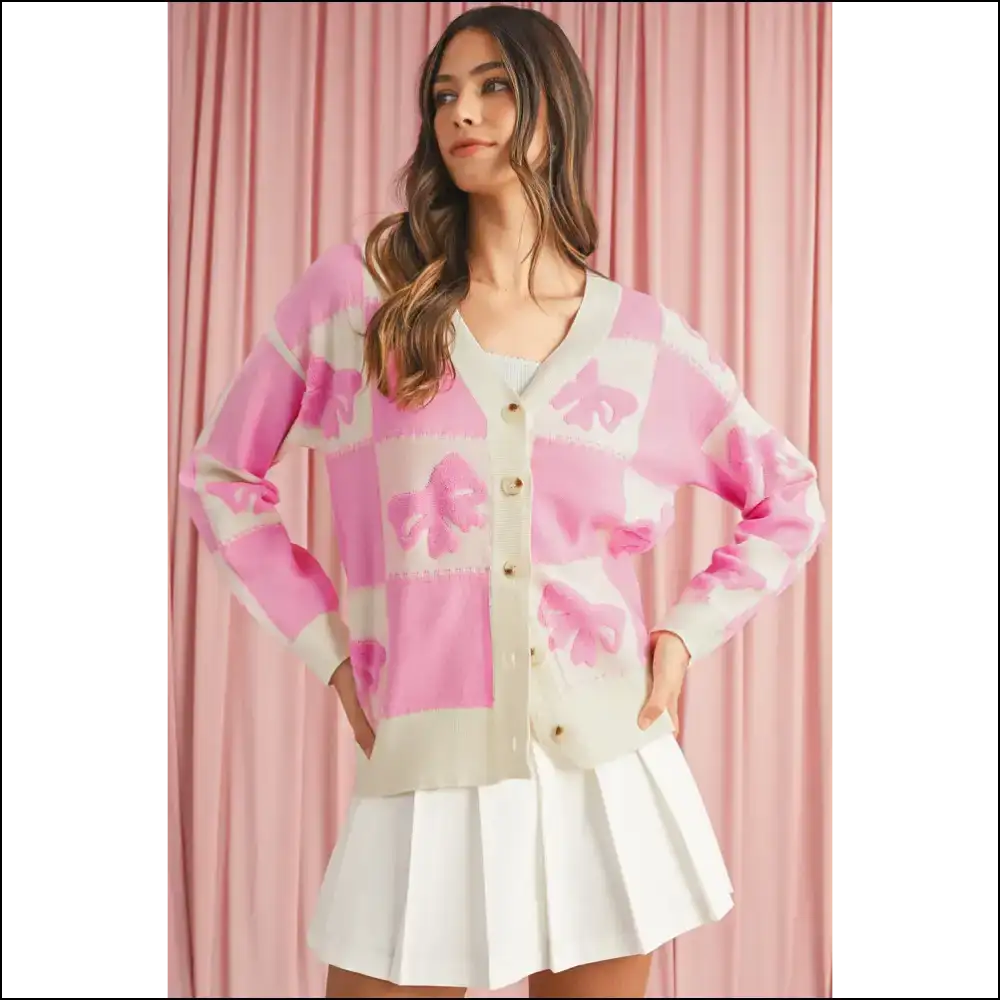 Pink Bowknot Panic: Needful Things Chic Cardigan π - s - Cardigans on Sale Worldwide Shipping