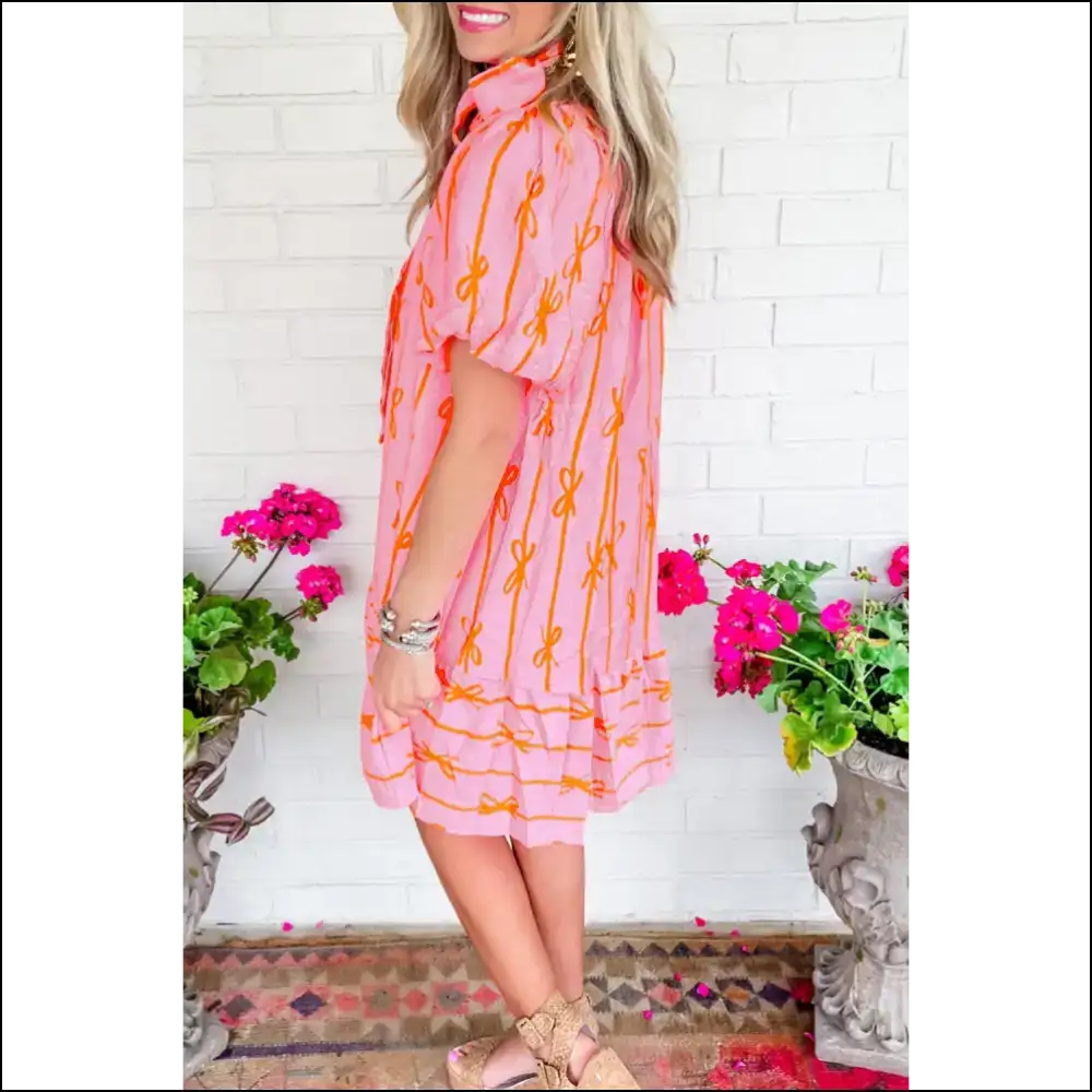 Pink Bowknot Striped Mini: Dress Like you Own the Joint!👑 - Short Dresses on Sale Worldwide Shipping