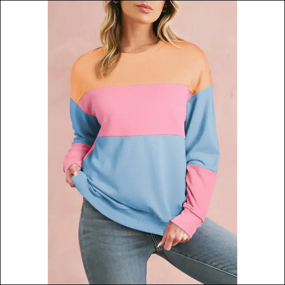 Pink Colorblock Drop Shoulder: so Fetch π Needful Things - Sky Blue / s - Sweatshirts & Hoodies on Sale Worldwide Shipping