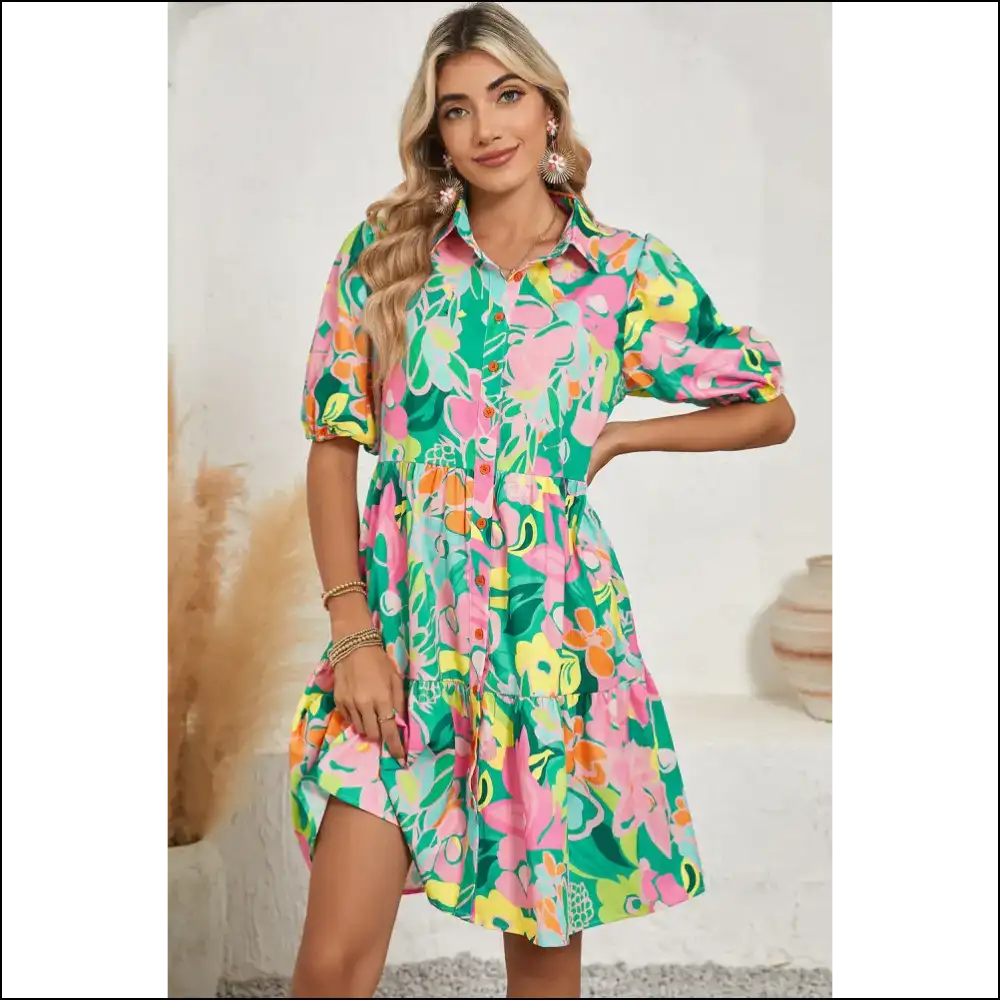 Pink Floral Puff of Babydoll Bliss: Needful Things 🌸 Warning: May Cause Extreme Cuteness - Green / s - Short Dresses on Sale Worldwide