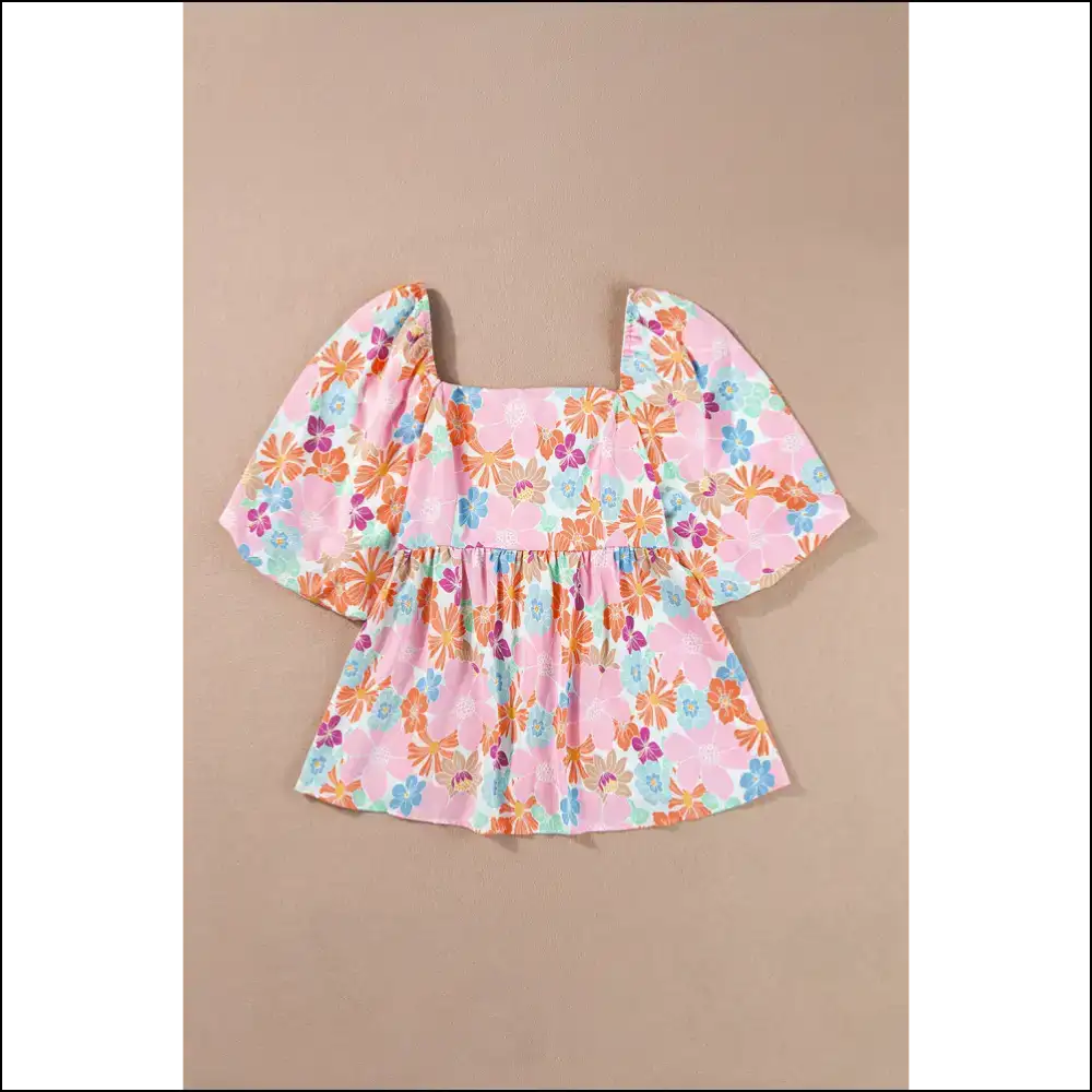 Pink Floral Puff Sleeve Blouse Instant Babe Alert - Blouses on Sale Worldwide Shipping