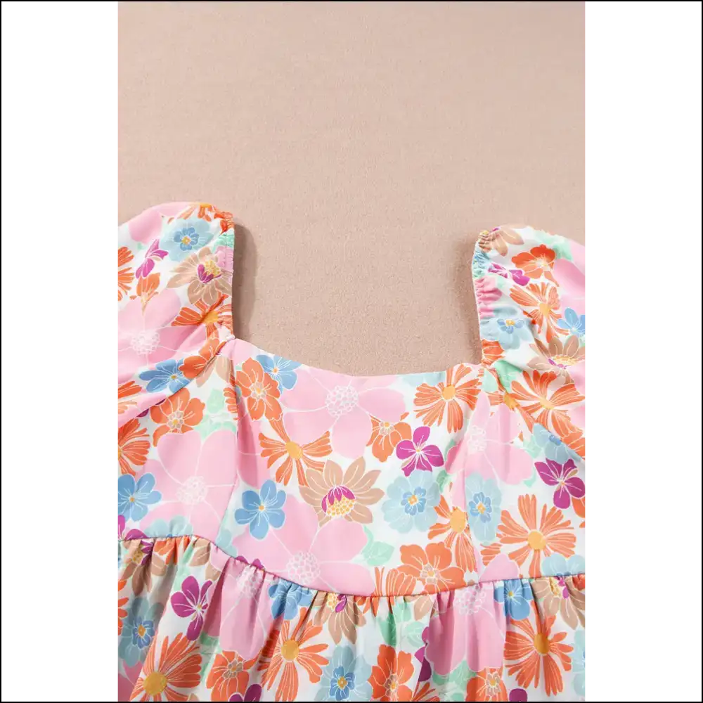 Pink Floral Puff Sleeve Blouse Instant Babe Alert - Blouses on Sale Worldwide Shipping