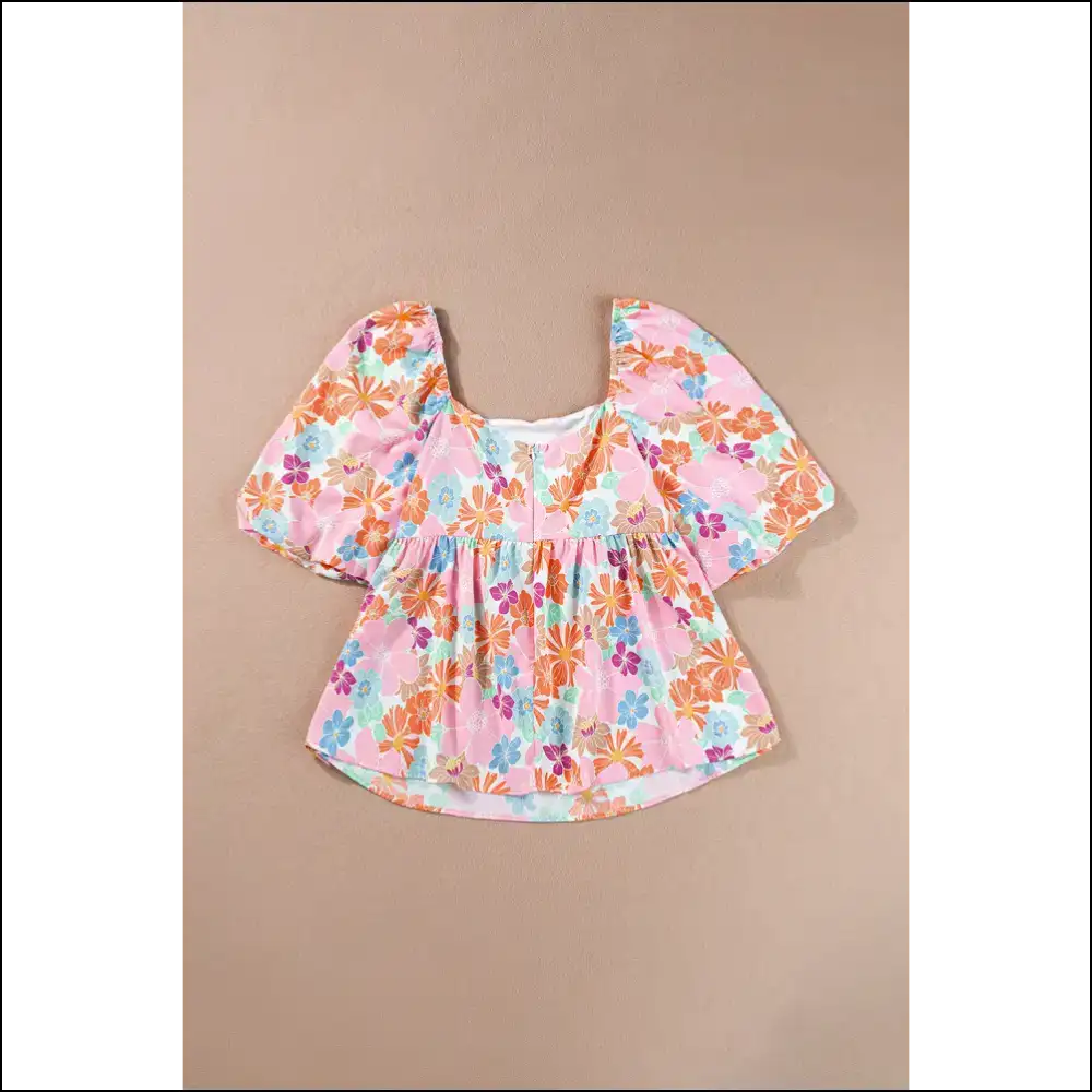 Pink Floral Puff Sleeve Blouse Instant Babe Alert - s - Blouses on Sale Worldwide Shipping
