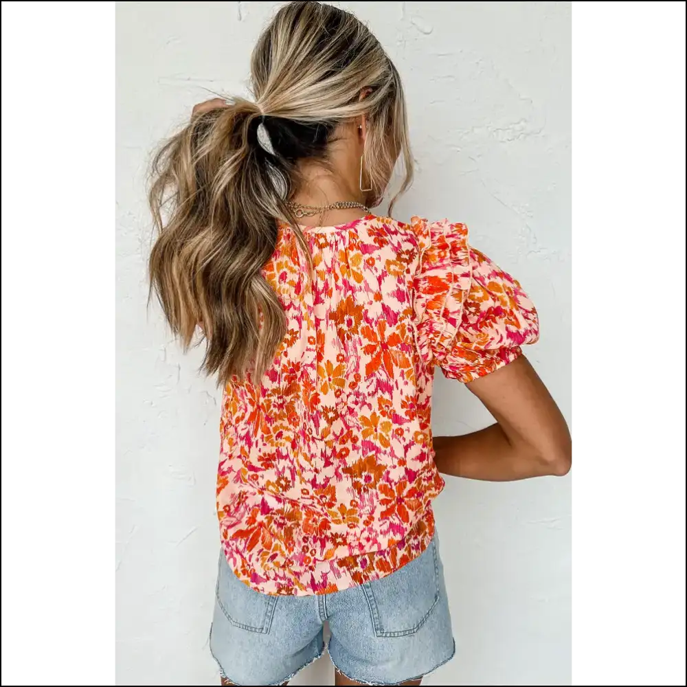 Pink Floral Ruffled Blouse your Closet will Thank - Blouses on Sale Worldwide Shipping