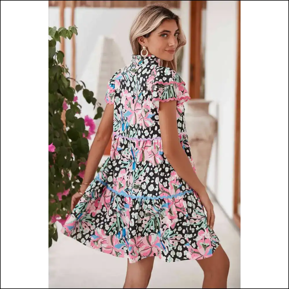 Pink Floral Wavy v Neck Mini Dress: your New Bestie! 🌸 Needful Things - Short Dresses on Sale Worldwide Shipping