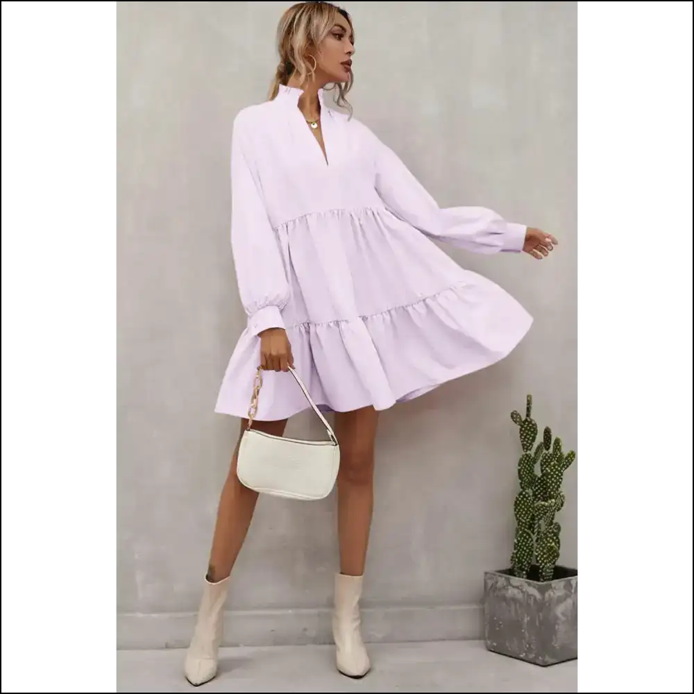 Pink Frill Dress: Neckline Chic! Needful Things π - Short Dresses on Sale Worldwide Shipping