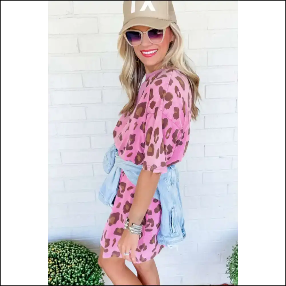 Pink Leopard Mineral Wash Mini Dress: Roar Needful Things π - Short Dresses on Sale Worldwide Shipping