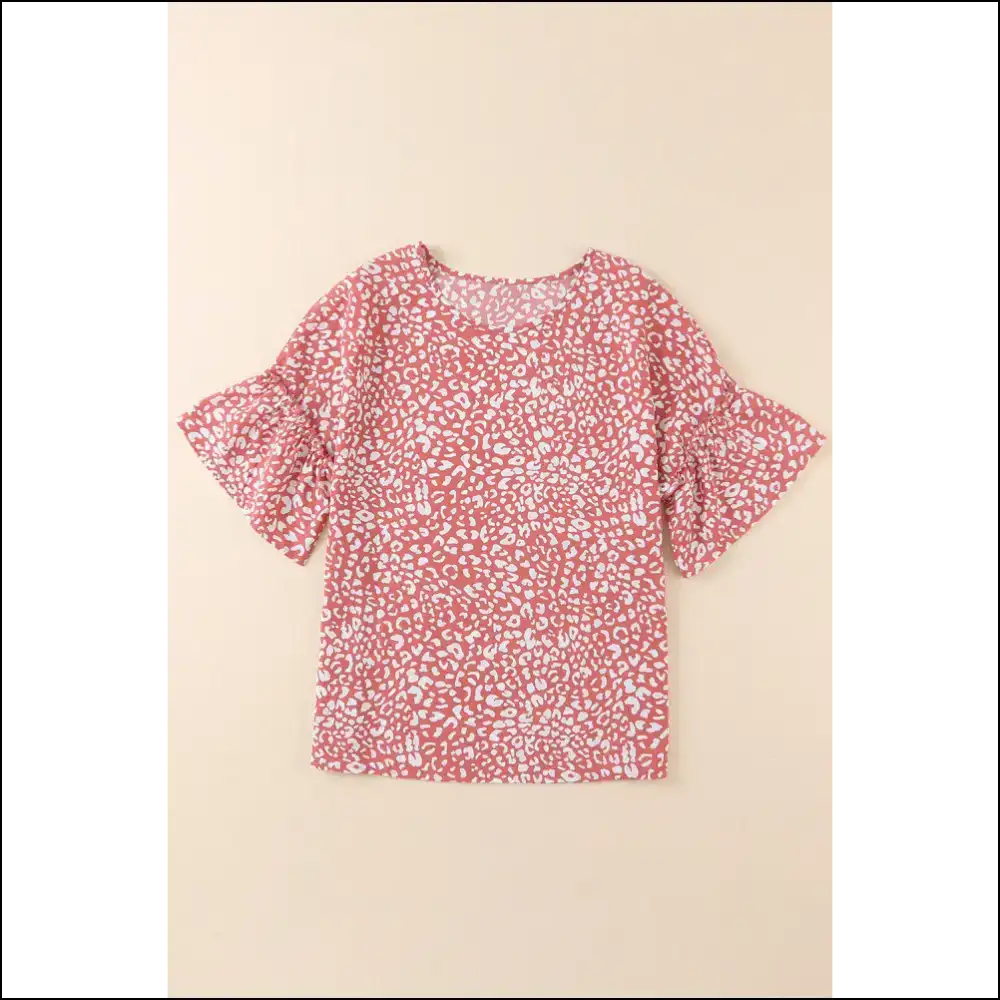 Pink Leopard Print Flounce Sleeve Blouse: Purr-fectly Wild! ๐ Needful Things - Blouses on Sale Worldwide Shipping