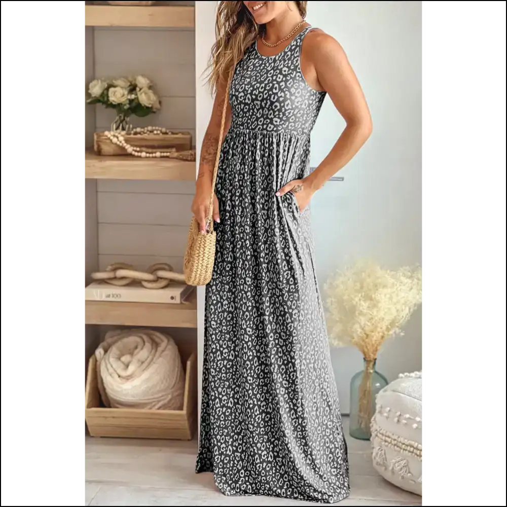 Pink Sleeveless Leopard Print Dress: Hear me Roar! π Needful Things - Gray / s - Maxi Dresses on Sale Worldwide Shipping