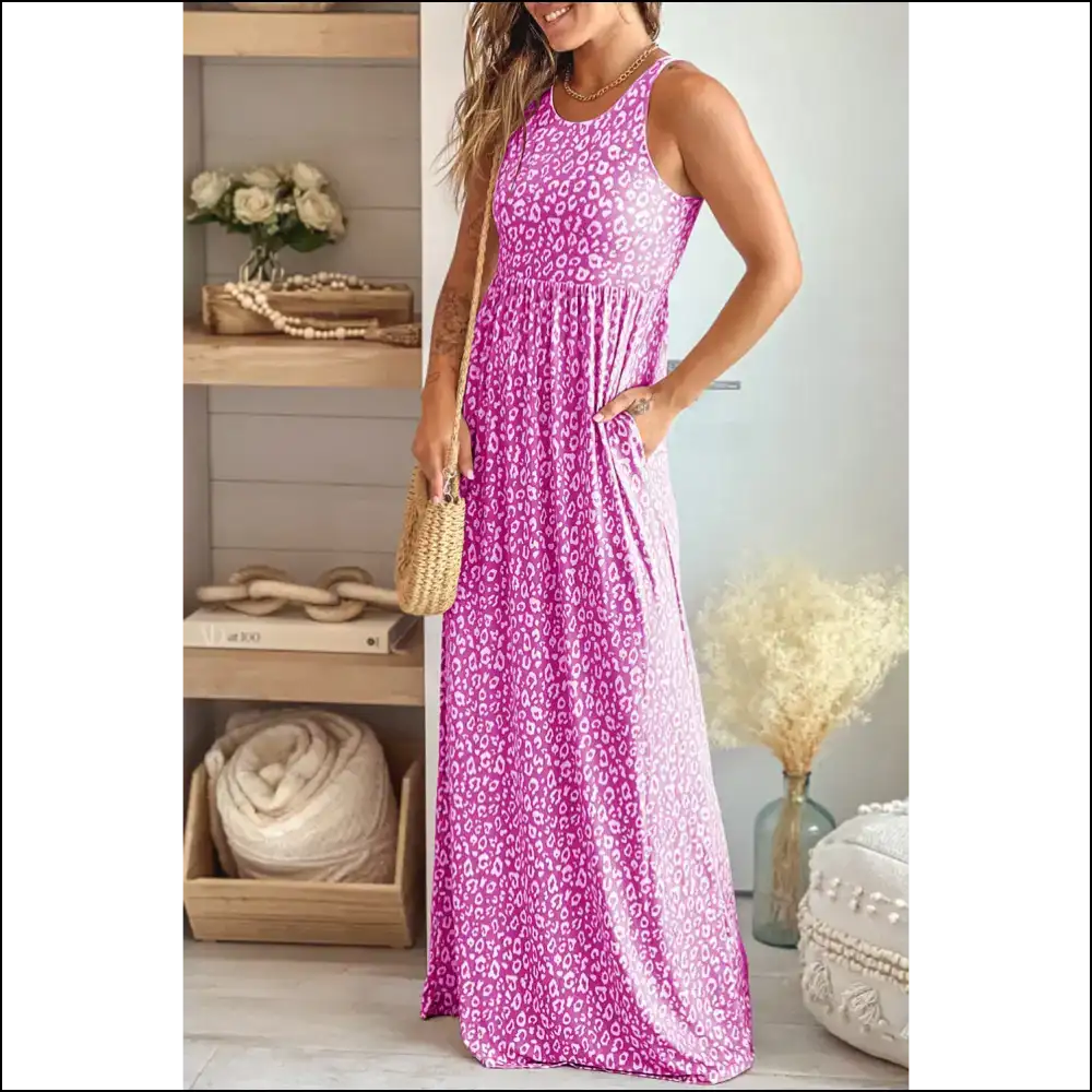 Pink Sleeveless Leopard Print Dress: Hear me Roar! π Needful Things - Rose / s - Maxi Dresses on Sale Worldwide Shipping