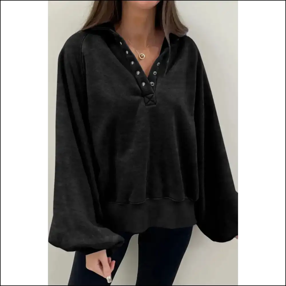 Pink Solid Snap Buttons Balloon Sleeve: so Comfy It’s Criminal 😈 Needful Things - Black / s - Sweatshirts & Hoodies on Sale Worldwide