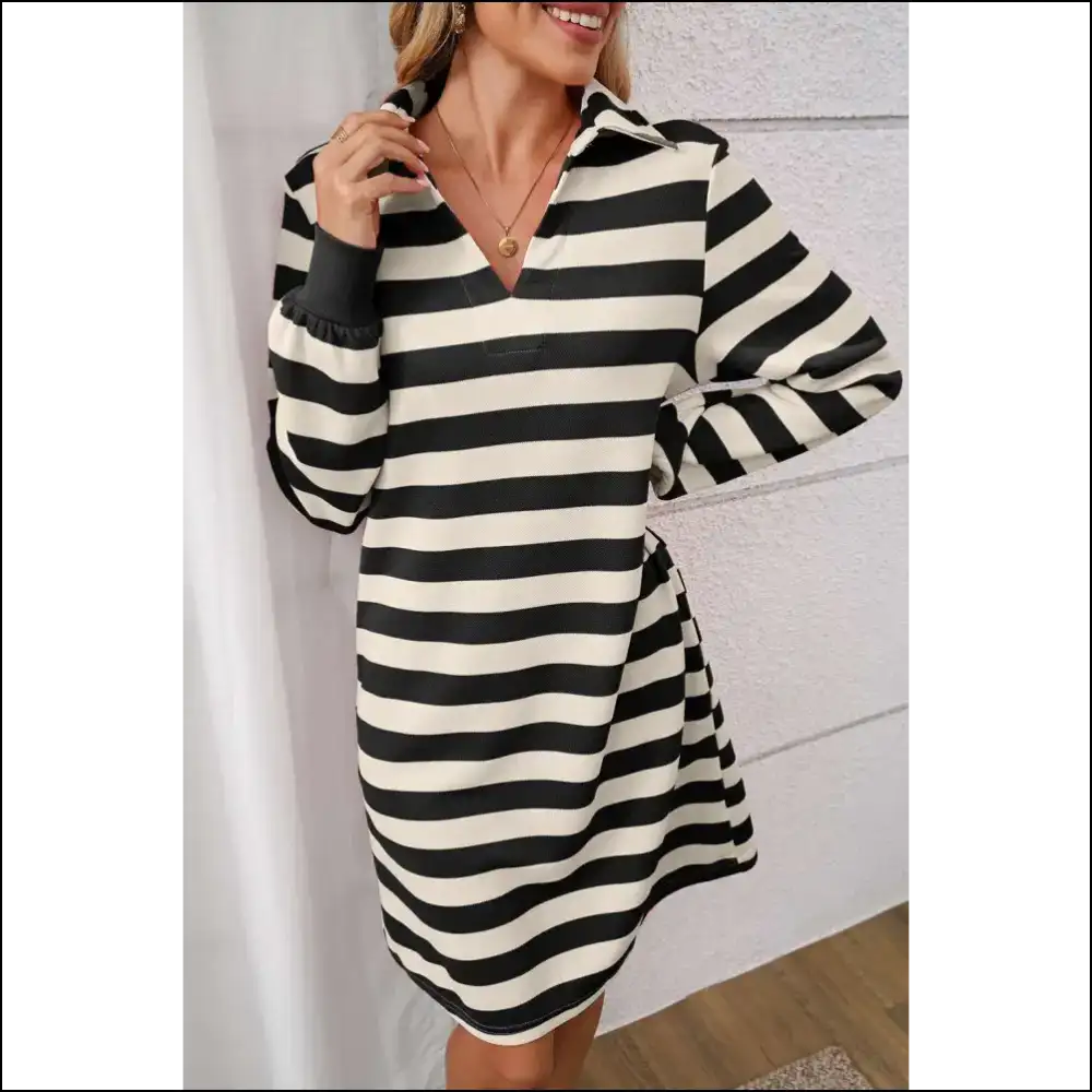 Pink Stripe Pocketed Dress: your Closet’s Secret Weapon - Black / s - Short Dresses on Sale Worldwide Shipping