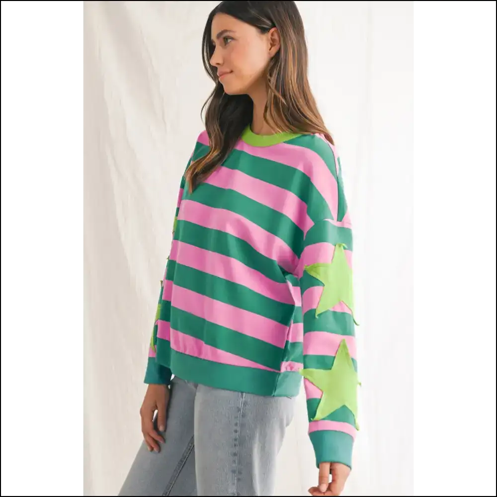 Pink Stripe Star Power: Sweatshirt Edition from Needful Things 🤩 - Sweatshirts & Hoodies on Sale Worldwide Shipping