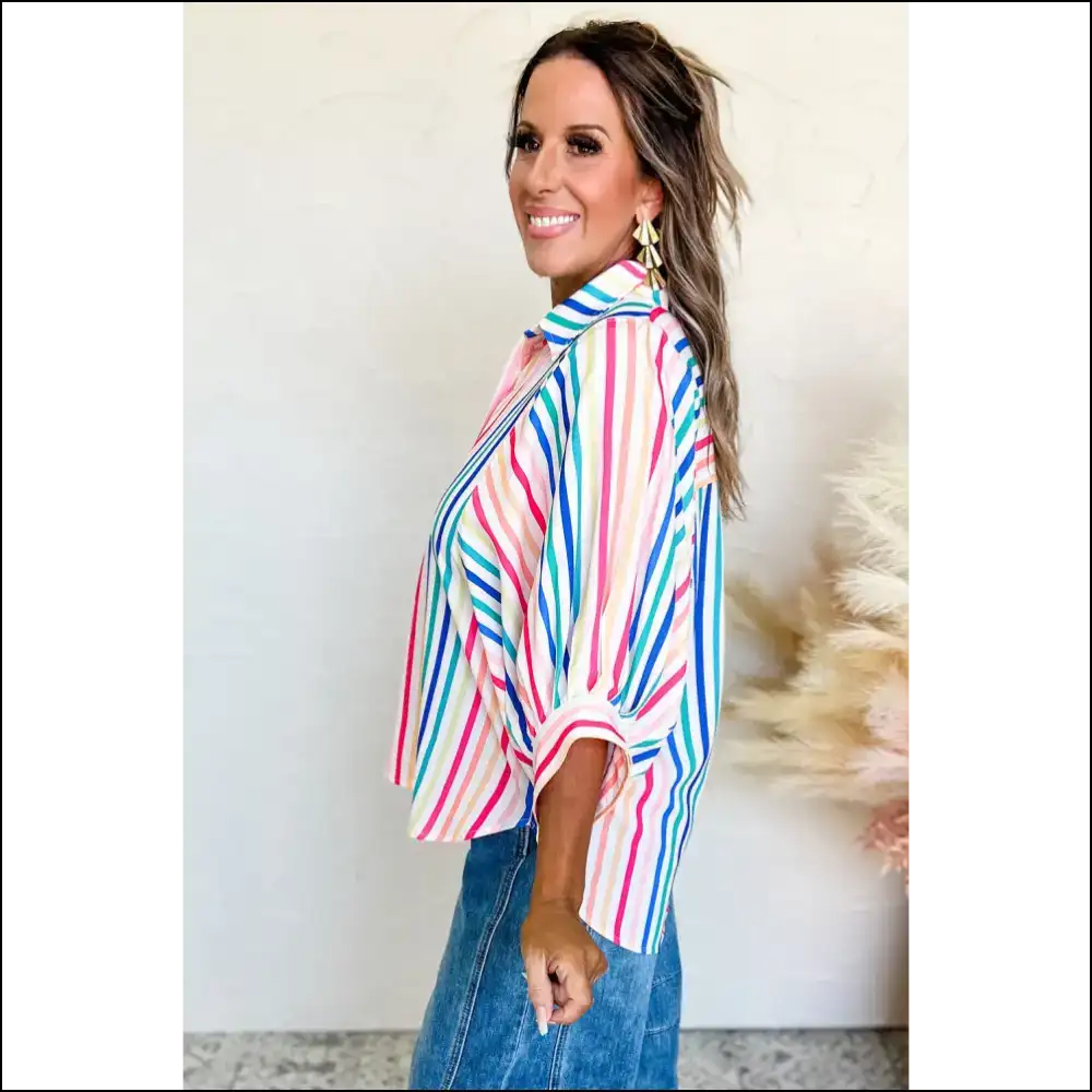 Pink Striped Button-up Shirt your Cute Confirmed - Blouses on Sale Worldwide Shipping
