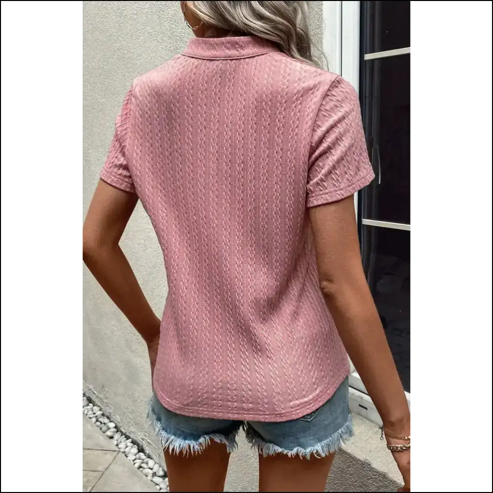 Pink Twisted Textured V-neck: so Chic it Hurts. π Needful Things - Blouses on Sale Worldwide Shipping