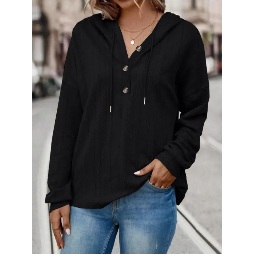 Playful Drawstring Dropped Shoulder Long Sleeve Hoodie - Black / s - Hoodies Sweatshirts & on Sale Worldwide Shipping