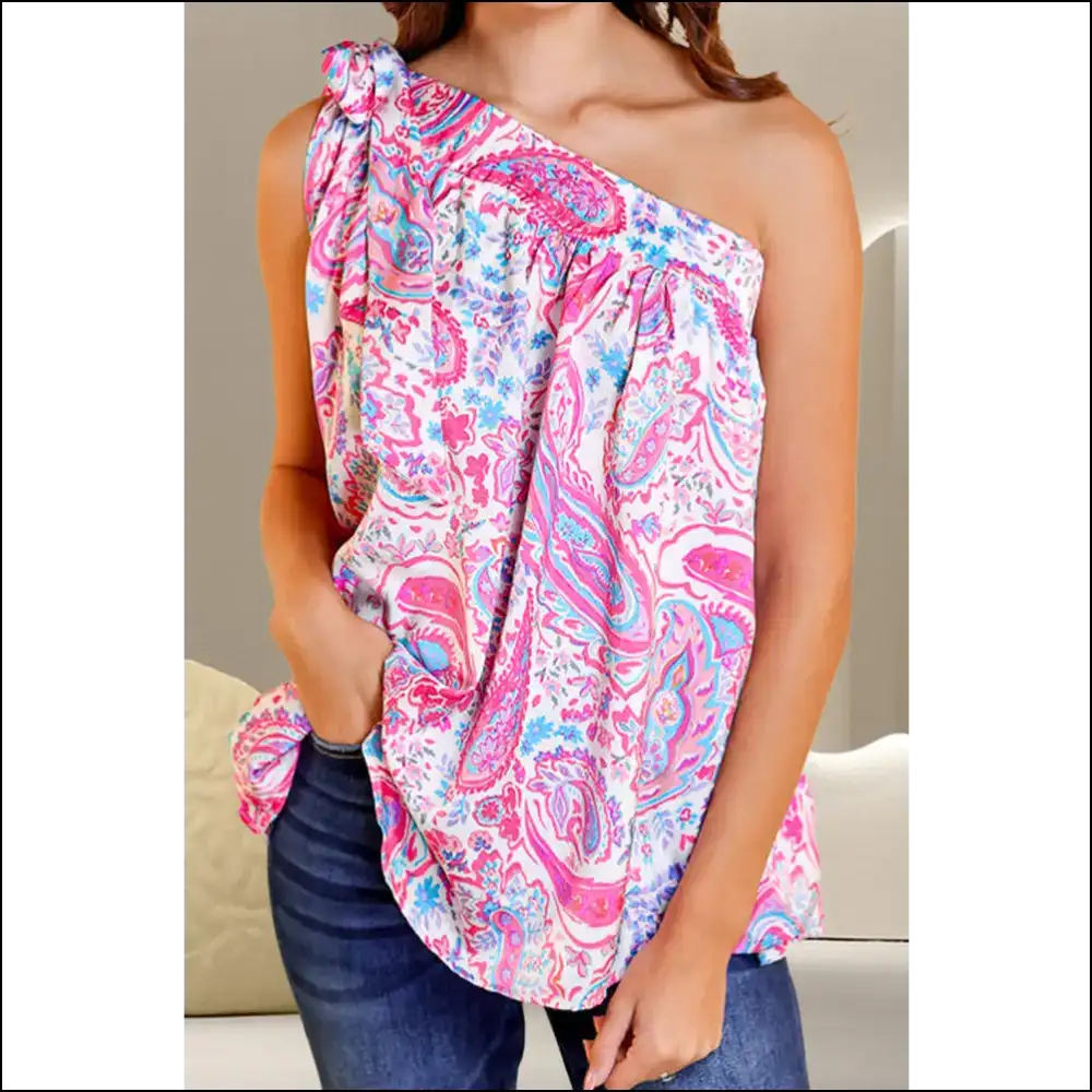 Playful Printed Shoulder Tank: Flirt Like you Mean it with Needful Things! πβ¨ - Hot Pink / s - Tank Tops on Sale Worldwide Shipping