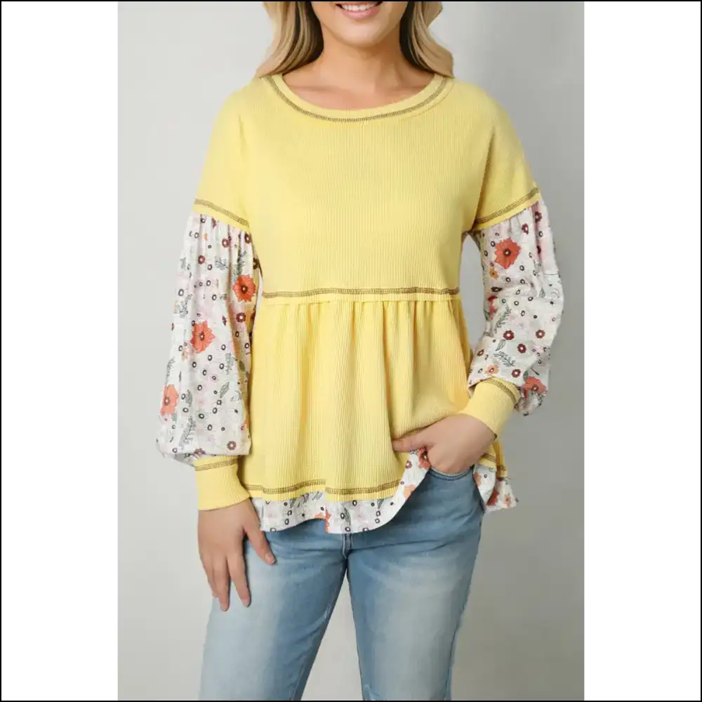 Playful Round Neck Long Sleeve Babydoll Blouse - Blouses on Sale Worldwide Shipping