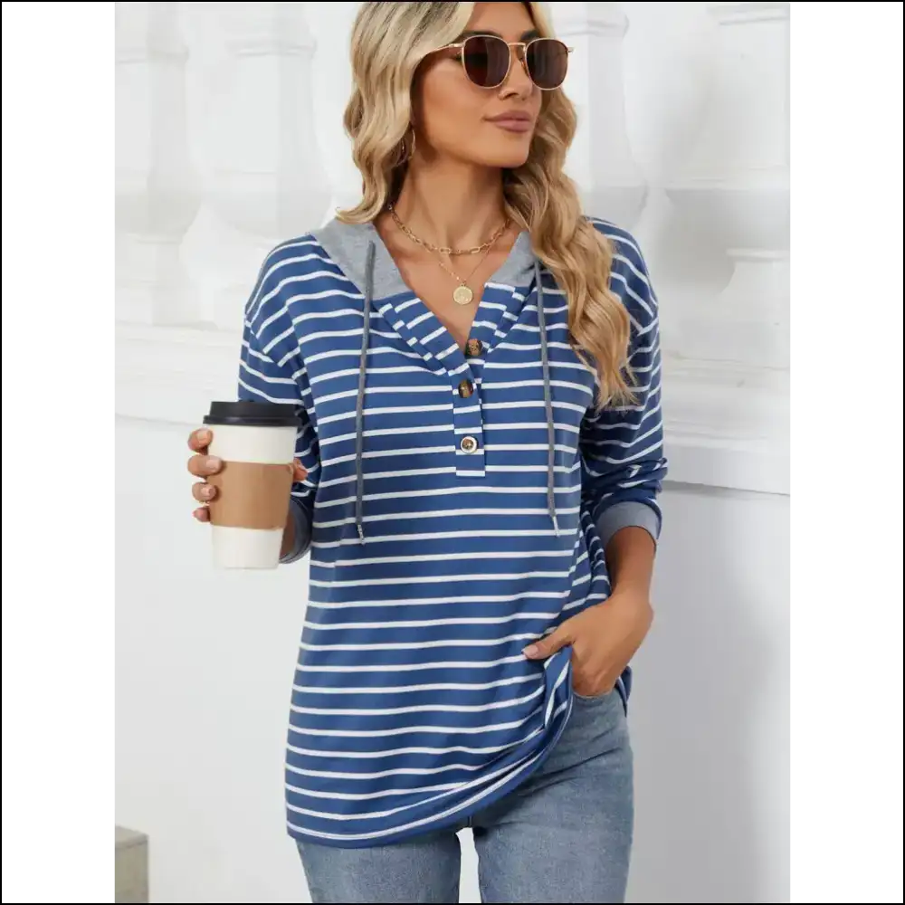 Playful Striped Drawstring Long Sleeve Hoodie - Light / s - Sweatshirts & Hoodies on Sale Worldwide Shipping