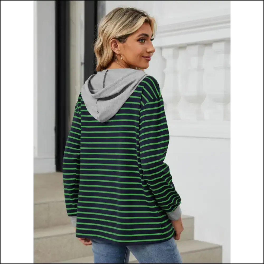 Playful Striped Drawstring Long Sleeve Hoodie - Sweatshirts & Hoodies on Sale Worldwide Shipping
