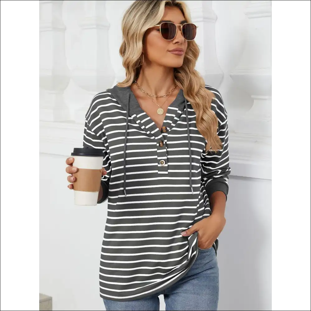 Playful Striped Drawstring Long Sleeve Hoodie - Sweatshirts & Hoodies on Sale Worldwide Shipping