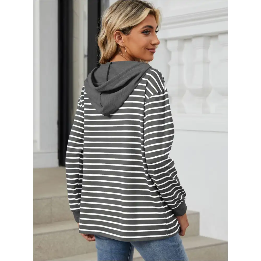 Playful Striped Drawstring Long Sleeve Hoodie - Sweatshirts & Hoodies on Sale Worldwide Shipping