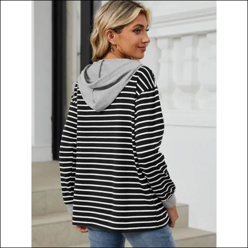 Playful Striped Drawstring Long Sleeve Hoodie - Sweatshirts & Hoodies on Sale Worldwide Shipping