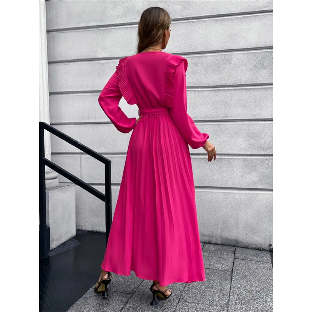 Pleated Surplice Tie Waist Maxi Dress - Dresses on Sale Worldwide Shipping