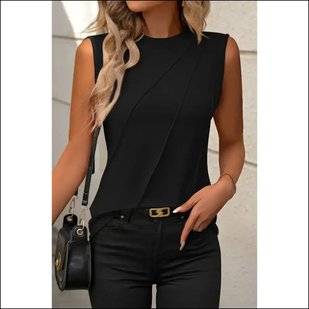 Pleated White Tank: Feel Fabulous Arm Freedom! Needful Things π - Black / s - Sleeveless Tops Tank on Sale Worldwide Shipping