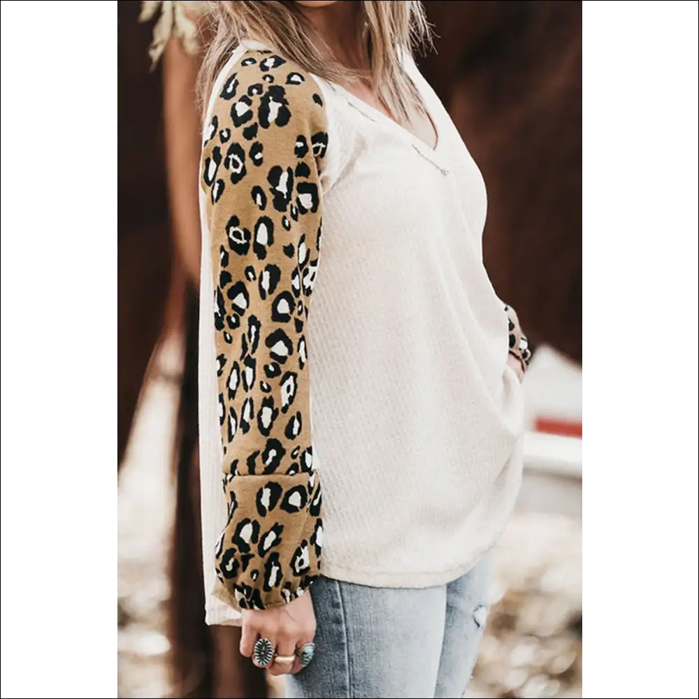 Plus Size Leopard V-neck Raglan Sleeve Blouse - Blouses on Sale Worldwide Shipping