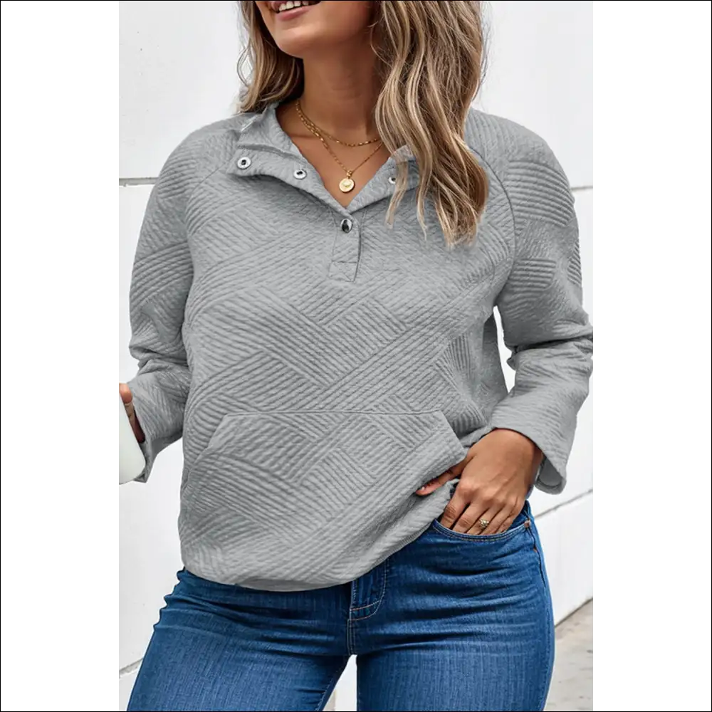 Chic Plus Size Texture Half Snap Long Sleeve Sweatshirt - Sweatshirts & Hoodies on Sale Worldwide Shipping