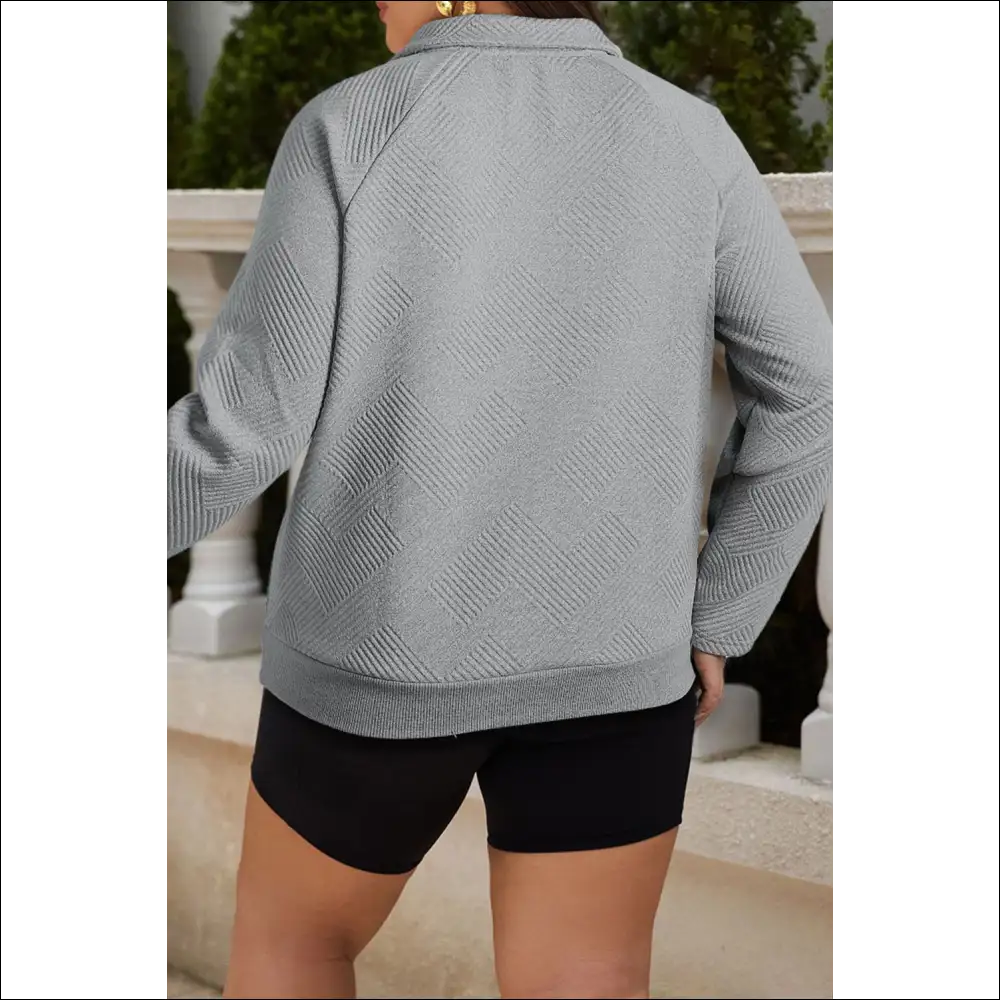 Chic Plus Size Texture Half Snap Long Sleeve Sweatshirt - Sweatshirts & Hoodies on Sale Worldwide Shipping