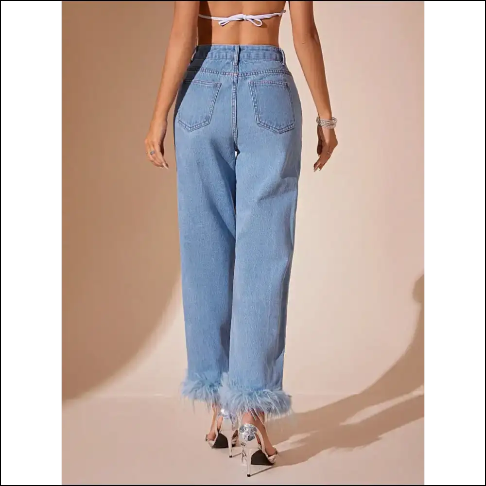 Plush Hem High Rise Straight Jeans: Fabness in Fabric Affection - Jeans on Sale Worldwide Shipping