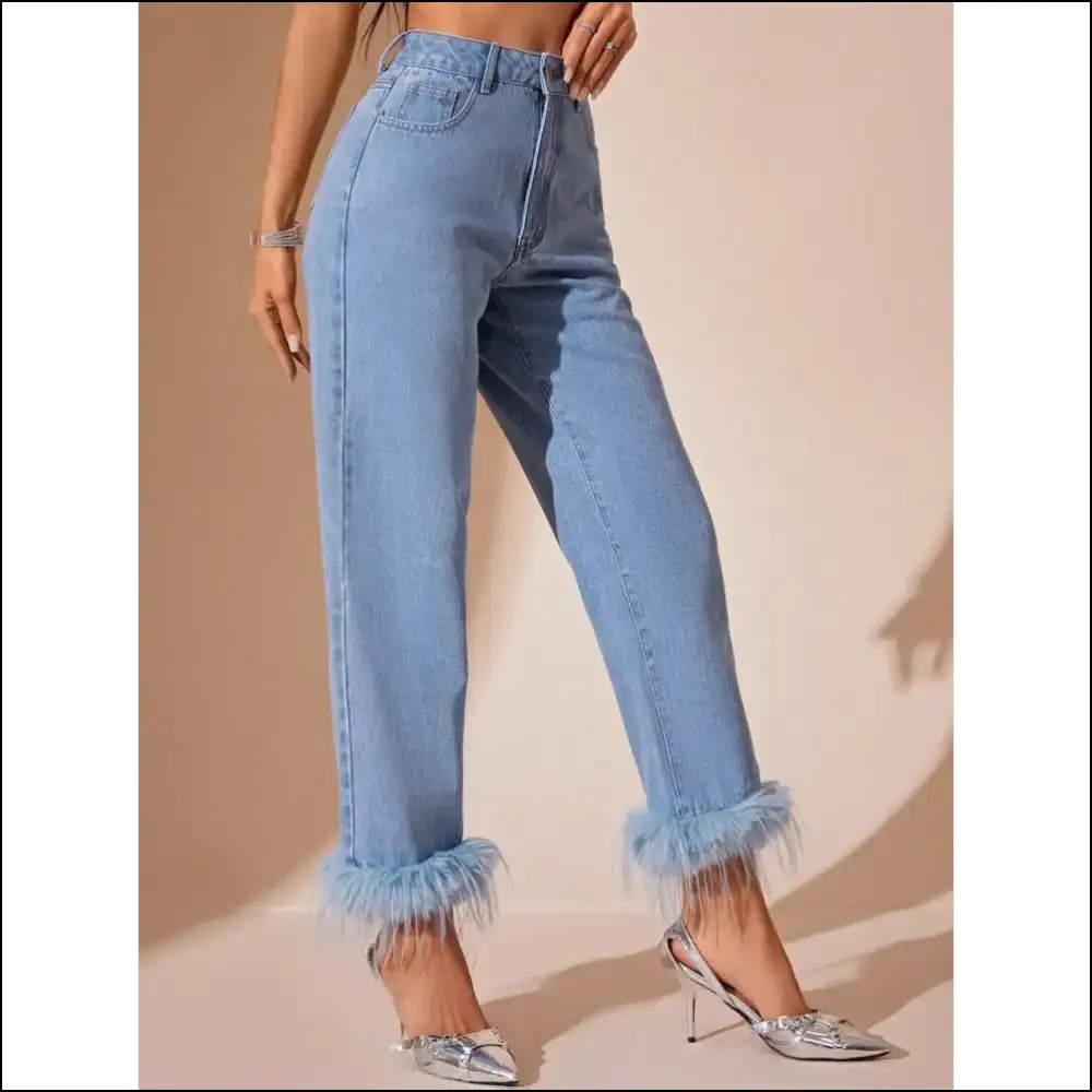 Plush Hem High Rise Straight Jeans: Fabness in Fabric Affection - Light / Xs - Jeans on Sale Worldwide Shipping