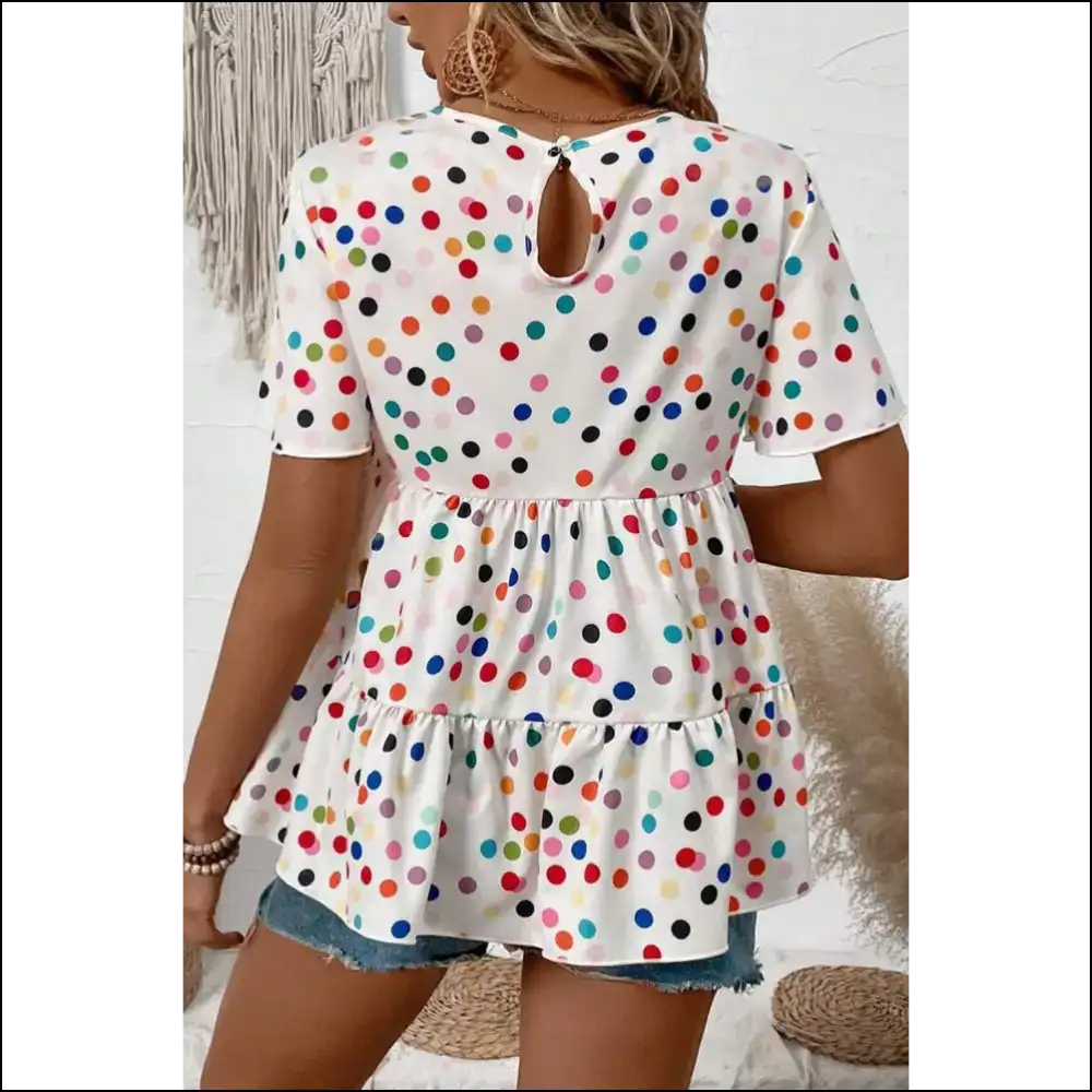 Polka Dot Ruffle Babydoll Blouse Dazzle Diva Top - Blouses on Sale Worldwide Shipping